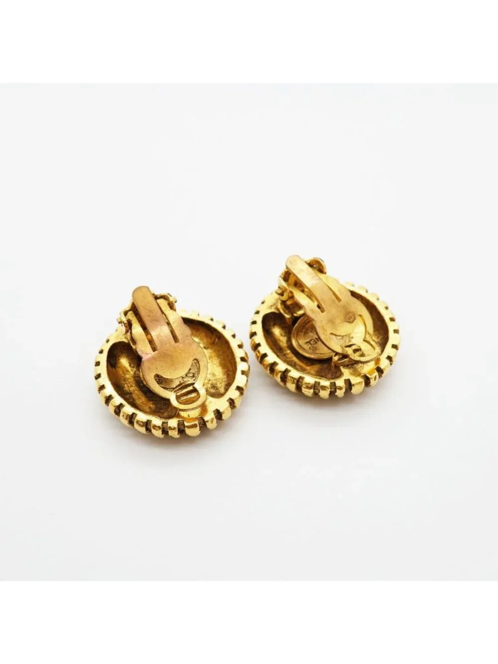 Chanel Earrings Vintage CC Logo Round Circle Gold Plated